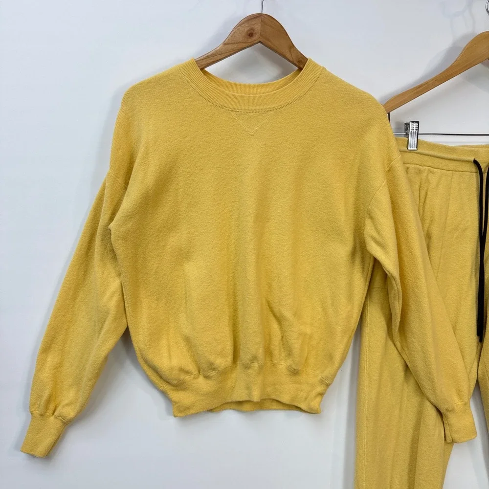 Naadam Sweatshirt Jogger Set Women S Yellow Cotton Cashmere 2 Piece Loungewear - Picture 8 of 16